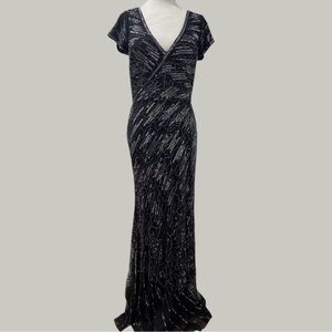 Basix Black Label Black Sequin & Beaded Y2K Party Dress Size 10 Glam Sparkle